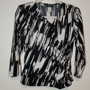Black & White Wrap-Style Sparkly Dressy Top